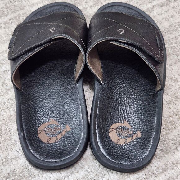 OluKai men's Nalu slides black leather size 10 - Picture 8 of 10